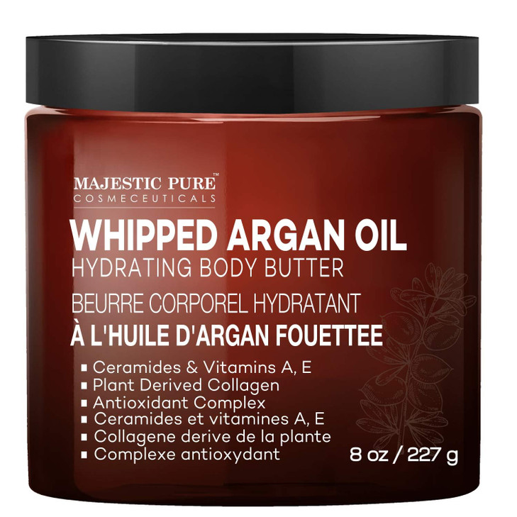 MAJESTIC PURE Whipped Argan Oil Body Butter for Women & Men - With Ceramides, Vitamin E & A & Vegan Collagen - For Skin, Face, & Appearance of Wrinkl