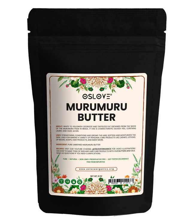 Oslove Organics Pure, Natural and Unrefined Murumuru Butter - Soft silky butter for lotions, whipped body butters/souffles, lip balms, salves | 8oz