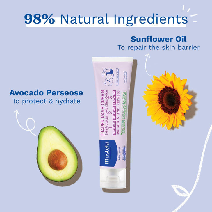 Mustela Baby Diaper Rash Cream 123 - Skin Protectant with Zinc Oxide - Fragrance Free & Paraben Free - with 98% Natural Ingredients - 3.8 Oz (Pack of