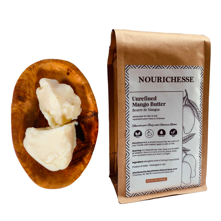 Nourichesse Unrefined Mango Butter - 1LB (16oz) Block, 100% Pure Raw Mango Butter