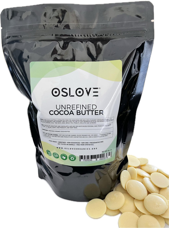 Organic Cocoa Butter 1 LB by Oslove Organics - FOOD GRADE, Raw, Non-Deodorized, Unrefined - For whipped body butter, lotion bars, scar & stretch mark