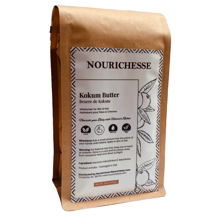 Nourichesse Kokum Butter - 1 LB (16oz) Block. Pure Butter, Great Moisturizer for Skin and Hair. Use in DIY Soap, Balm, and Cream.