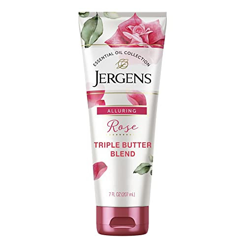 Jergens Rose Body Butter Lotion, Hand and Body Moisturizer with Camellia Essential Oil, for Indulgent Hydration, 7 Oz