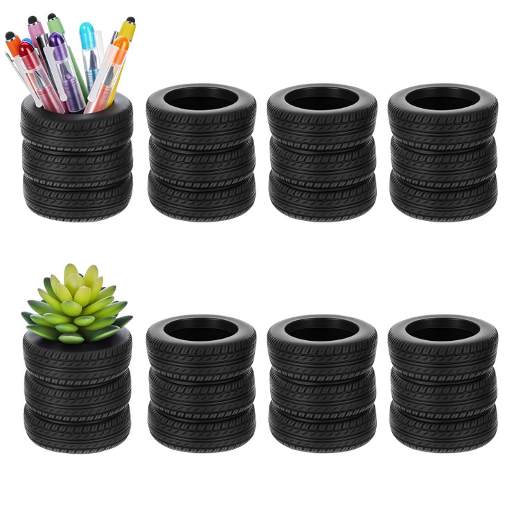 mekueeex 8 Pcs Tire Shaped Pen Holder Car Tire Planter Holder for Men Mechanic Gift Desk Office Home School Accessories Decor Christmas Novelty Funny