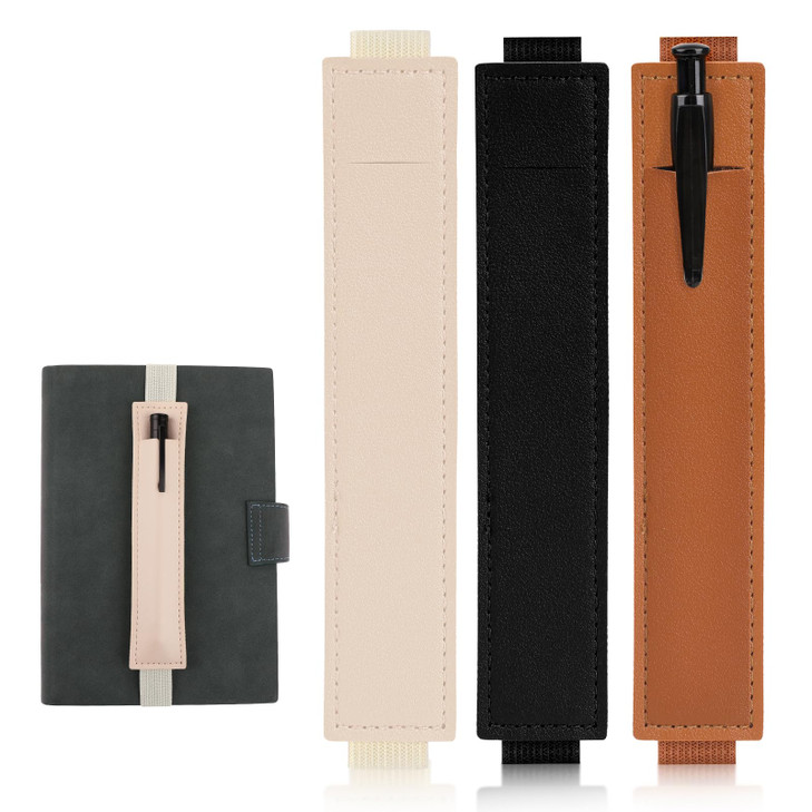 Yuomeaz 3 PCS Elastic Band Pen Holder for Notebook, PU Leather Pencil Holder Loop, Adjustable Pens Sleeve Pouch for Journal, Office Books School (Bla