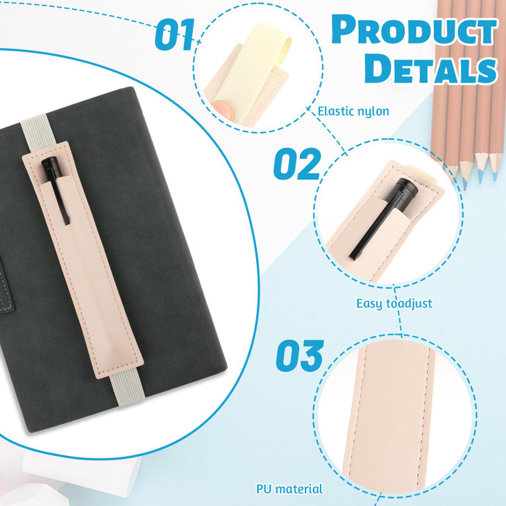 Yuomeaz 3 PCS Elastic Band Pen Holder for Notebook, PU Leather Pencil Holder Loop, Adjustable Pens Sleeve Pouch for Journal, Office Books School (Bla