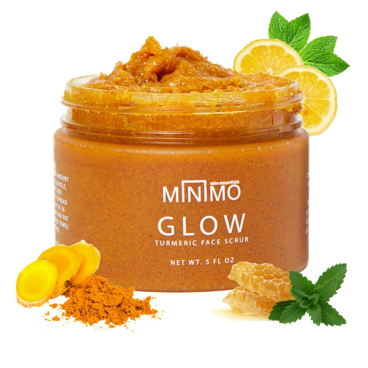 Minimo Glow Turmeric Face Scrub (?????????) - Infused with Turmeric, Manuka Honey, Cinnamon, and Chamomile - Face Scrubber for All Skin Types - 5 FL