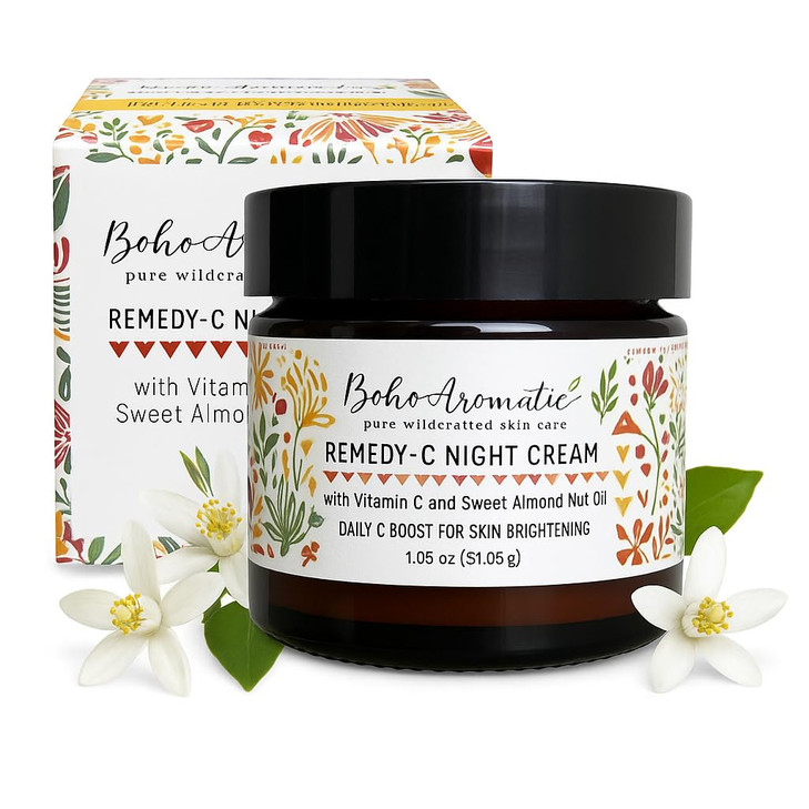 Boho Aromatic Vitamin C Night Cream for Face, Brightening Vitamin C Moisturizer Face Cream  Hydrating Rich Night Serum Cream in Eco-Friendly Glass J