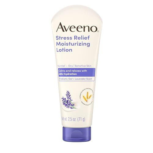 Aveeno Stress Relief Moisturizing Body Lotion with Lavender Scent & Prebiotic Oat to Calm & Relax, Non-Greasy, TSA-Approved Travel Size, 2.5 fl. oz,