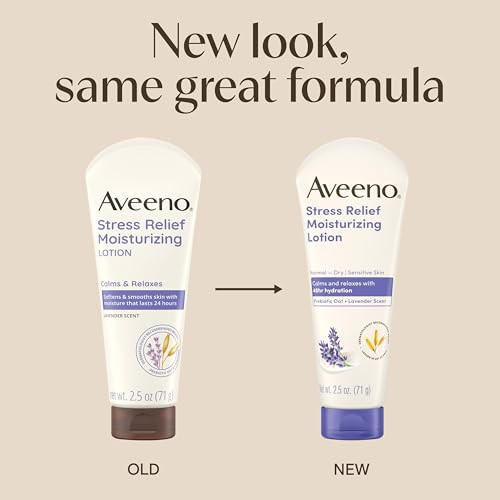Aveeno Stress Relief Moisturizing Body Lotion with Lavender Scent & Prebiotic Oat to Calm & Relax, Non-Greasy, TSA-Approved Travel Size, 2.5 fl. oz,