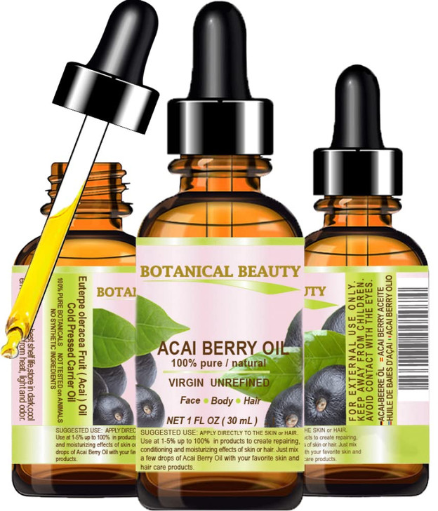 Botanical Beauty? ACAI BERRY OIL 100% Pure Natural Virgin Unrefined Cold Pressed Carrier Oil. 0.5 Fl Oz 15 ml for Face, Skin, Hair, Lip, Nails. Rich