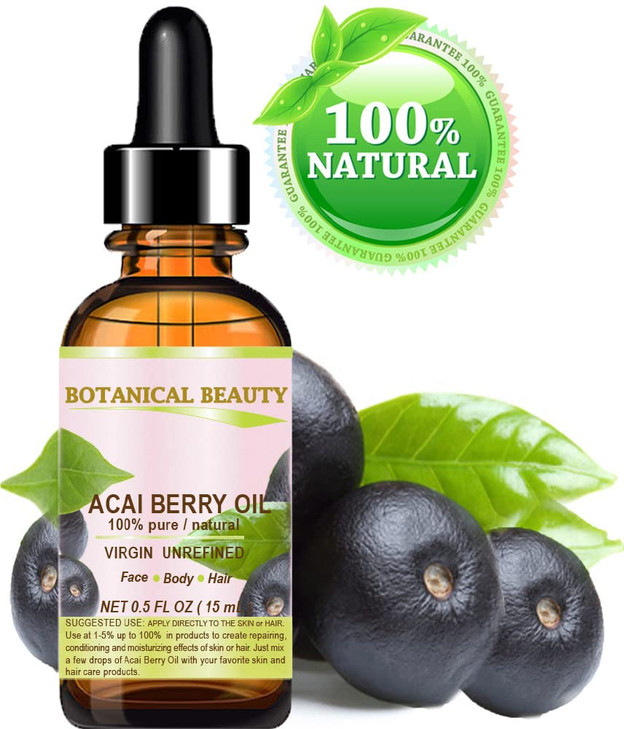 Botanical Beauty? ACAI BERRY OIL 100% Pure Natural Virgin Unrefined Cold Pressed Carrier Oil. 0.5 Fl Oz 15 ml for Face, Skin, Hair, Lip, Nails. Rich