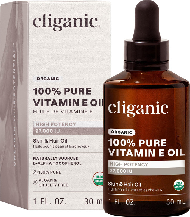 Cliganic Organic Pure Vitamin E Oil for Skin, Hair & Face - 27,000 IU, Non-GMO Verified | Natural D-Alpha Tocopherol