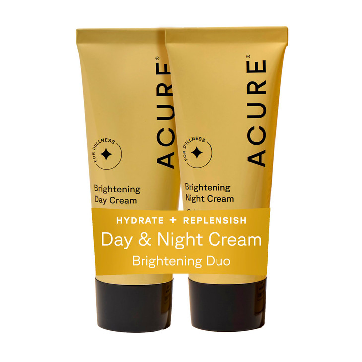 Acure Brightening Day & Night Cream Set - Daily Cica Cream & Night Face Cream for Women & Men with Argan Oil, Hydrate, Refresh, Tone & Brighten Skin,