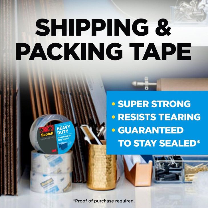 Scotch Heavy Duty Shipping Packing Tape, Clear, Shipping and Packaging Supplies, 1.88 in. x 54.6 yd., 2 Tape Rolls with 1 Dispenser