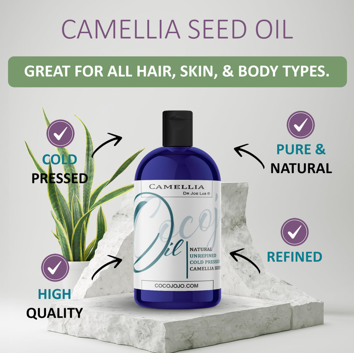 Dr Joe Lab Japanese Camellia Seed Oil - Pure, Unrefined, Cold Pressed, Non-GMO Bulk Carrier - 16 oz - for Skin, Hair, Nails, Body, Facial Hair - Hydr