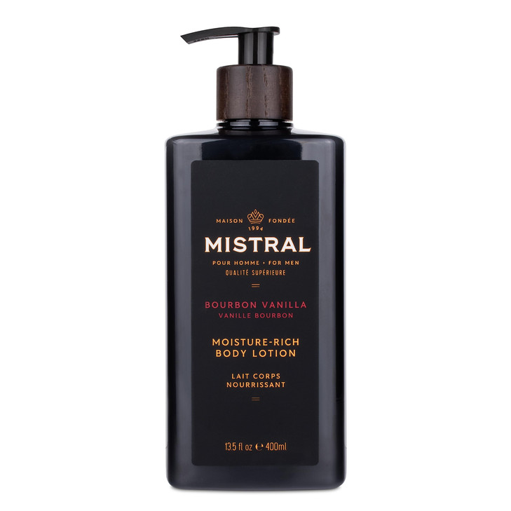 Mistral Bourbon Vanilla Body Lotion for Men | Moisture-Rich Body Cream | Fast-Absorbing Mens Lotion with Shea Oil & Squalane | Natural & Paraben-Fre