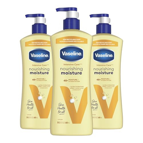 Vaseline Intensive Care Nourishing Moisture Body Lotion 3 Pk Made with Ultra-Hydrating Lipids + Pure Oat Extract for Dry Skin, for Nourished, Healthy