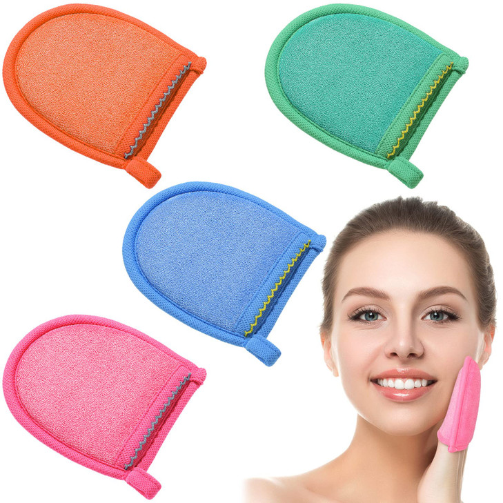 Frienda 4 Pcs Exfoliating Gloves Facial Scrub Mitts Deep Exfoliating Gloves for Face and Body Mitt Cleaning Mitten Skin Cleanser Dead or Dry Skin Rem