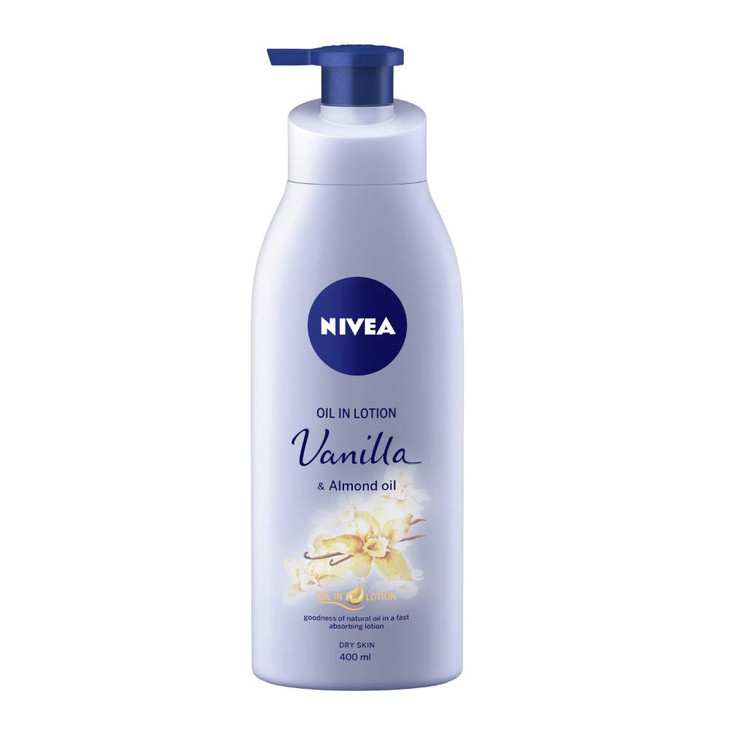 Nivea Vanilla and Almond Oil Body Lotion 400 ml (13.5 oz) - - goodness of natural oil in a fast absorbing lotion. Dry Skin