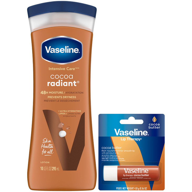 Vaseline Intensive Care Cocoa Radiant Hand & Body Moisturizer + Lip Therapy with Cocoa Butter for Healing Dry Skin & Lips