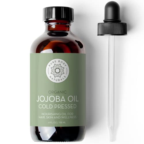 Pure Body Naturals Organic Jojoba Oil, 4 Fl Oz - 100% Pure, Organic, Cold Pressed Jojoba Oil for Skin, Face, Nails and Hair Growth - Carrier Oil for