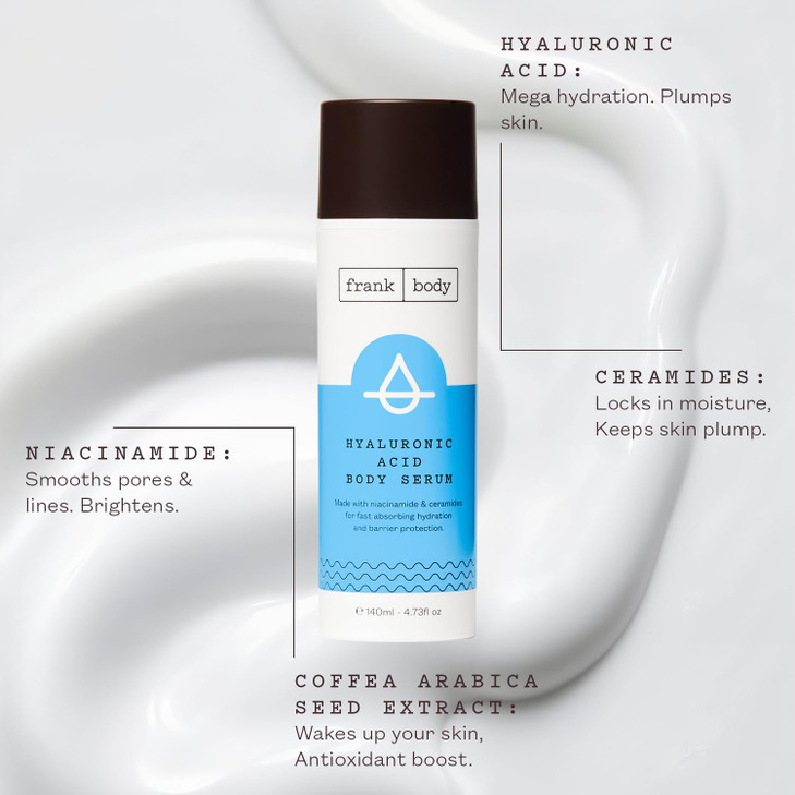 Frank Body Hyaluronic Acid Body Serum | Hydrates & Strengthens Skin Barrier | Lightweight, Fast-Absorbing | With Niacinamide 3%, Ceramides & Hyaluron