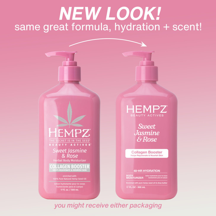 Hempz Sweet Jasmine & Rose Herbal Body Moisturizer for Women, 17 Fl. oz. - Moisturizing Lotion with 100% Pure Hemp Seed Oil, Collagen, Shea Butter -