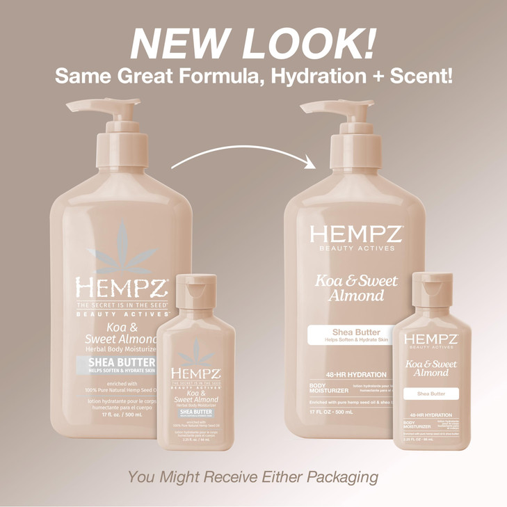 HEMPZ Koa & Sweet Almond Herbal Body Moisturizer for Women, 17 Fl. oz. - Moisturizing Lotion with 100% Pure Hemp Seed Oil and Shea Butter - Hydrating