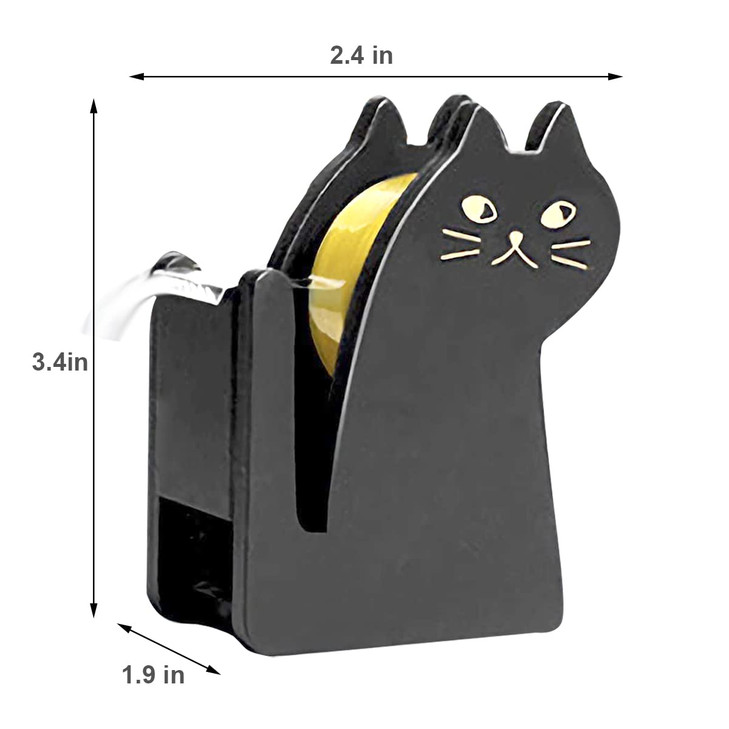 Cute Cat Tape Dispenser,Vintage Wooden Kitty Tape Cutter with 1 Roll Tape for Home Office Desktop Accessory (Black)