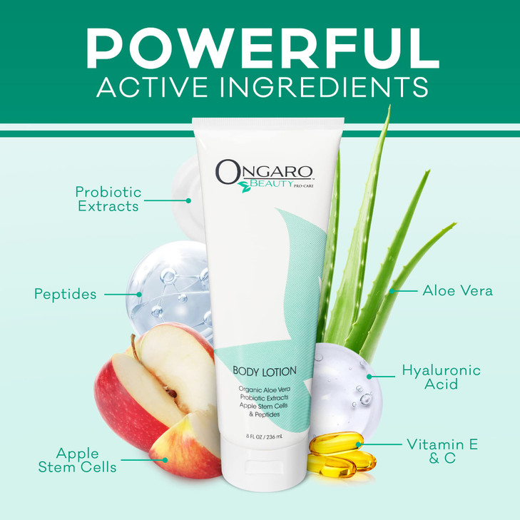 Ongaro Beauty Organic Body Lotion - Body Moisturizer Skin Lotion, Probiotic Lotion w/Aloe Vera, Cocoa Butter, Hyaluronic Acid, Shea Butter & Vitamin