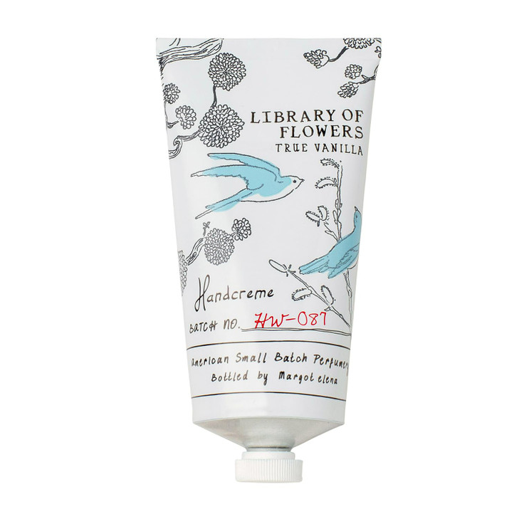 Library of Flowers True Vanilla Handcreme, 2.65 oz, Bergamot, Dark Vanilla, & Amber Scented Hand Cream for Women, Luxury Moisturizing Lotion for Dry