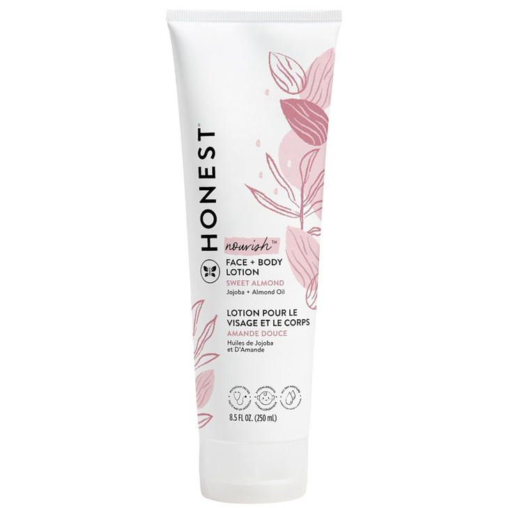 The Honest Company Hydrating Face and Body Lotion, Fast Absorbing, Naturally Derived, Hypoallergenic, Sweet Almond Nourish, 8.5 fl oz