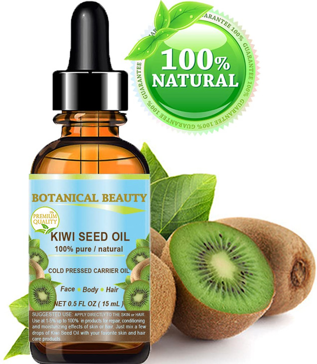 Botanical Beauty KIWI SEED OIL. 100% Pure Natural Undiluted Virgin Cold Pressed Carrier Oil for Face, Skin, Body, Hair, Nail Care (0.5 Fl Oz)