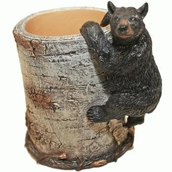 Black Bear Cub Climbing a Birch Pen Pencil Holder Cup, 4.25-inch
