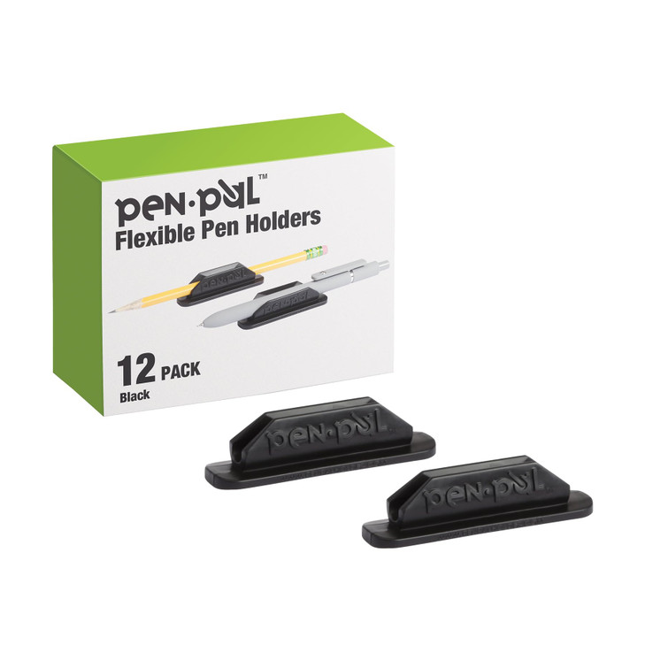 Tops Pen Pal Pen Holders, Flexible Pen Holder, Writing Tool Organizer, Office and Teacher Supplies, Sticks to Clipboards, Black, 12 Pack (1009286)
