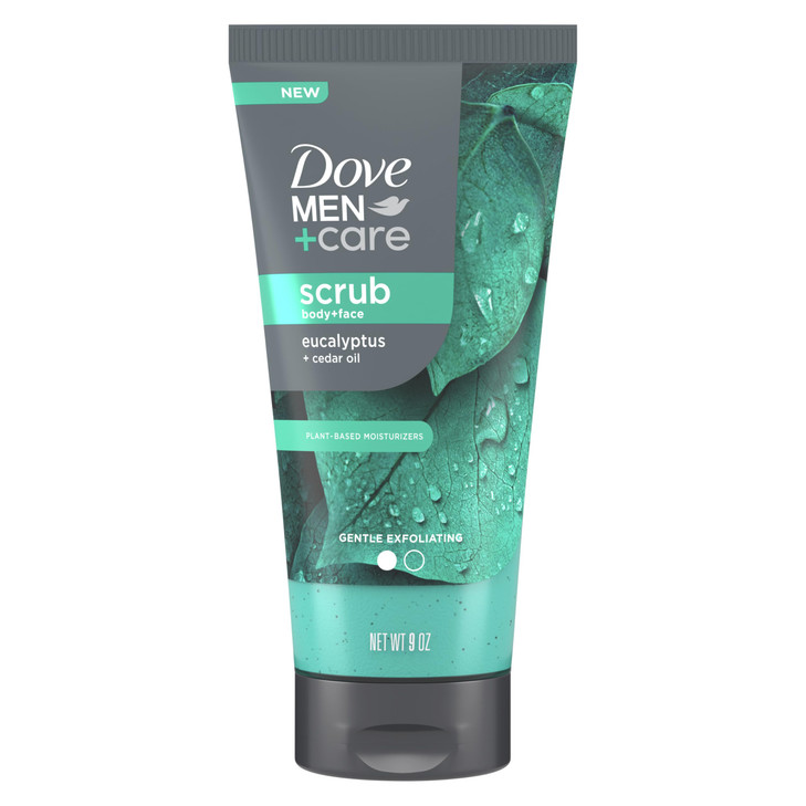 DOVE MEN + CARE Body and Face Scrub Eucalyptus Deeply Exfoliates for Hydrated & Nourished Skin 100% Gentle Cleanser, No Sulfate Cleansers or Parabens