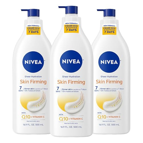 NIVEA Sheer Hydration Skin Firming Body Lotion with Q10 and Vitamin C, 72-Hour Body Moisturizer for Normal to Dry Skin, 16.9 Fl Oz Pump Bottle, Pack