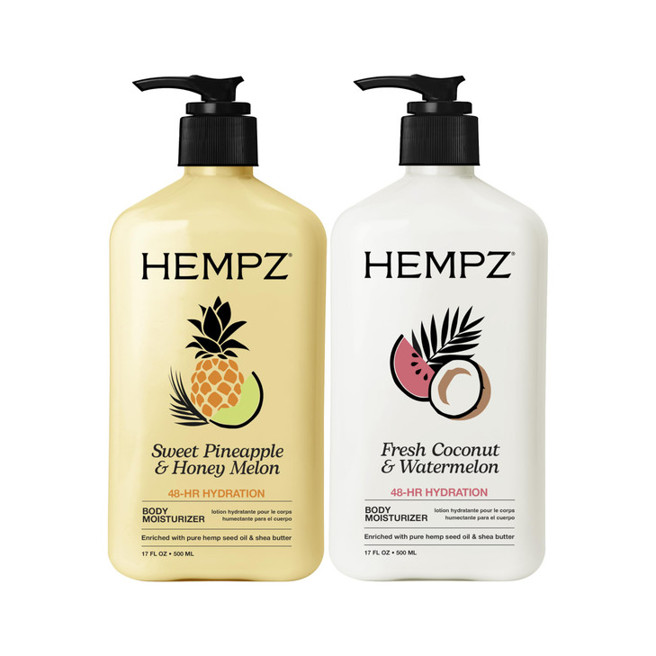 Hempz Body Lotion - Sweet Pineapple & Honey Melon + Coconut & Watermelon Daily Moisturizing Cream, Shea Butter, Aloe - Skin Care Products, Hemp Seed