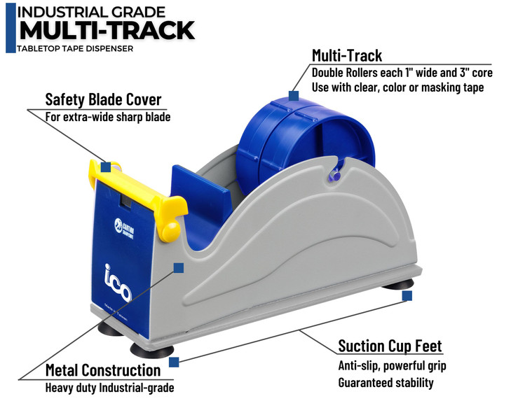 ICO by Excell Twin Premium Wide Metal Multi-Roll Desktop Tape Dispenser, ET-12271, 2 inch Wide, 3 inch Core