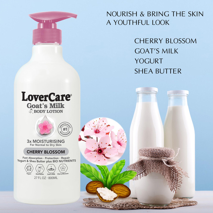 Lovercare Goat Milk Body Lotion for Dry Skin Cherry Blossom 27.05oz (800ml) - Single