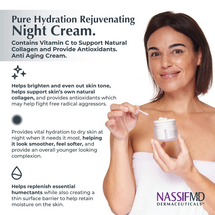 NassifMD Pure Hydration Rejuvenating Night Cream with Vitamin C to support Natural Collagen and provide Antioxidants | Anti Aging Cream  (1.7oz)