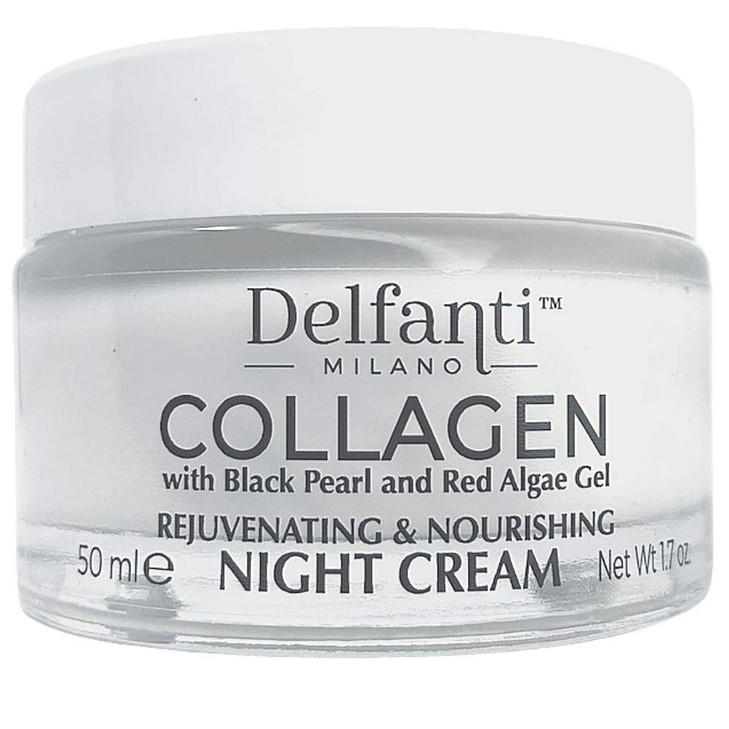 Delfanti-Milano  COLLAGEN REJUVENATING AND NOURISHING Night Cream  Face and Neck Moisturizer with BLACK PEARL and RED ALGAE GEL Made in Italy
