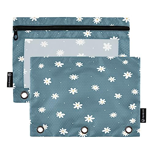 Flower Dots Cute Floral Binder Pencil Pouch for 3 Ring Pencil Pouch with Zipper Clear Window Pencil Case Pencil Pouches Bags for Travel Office Suppli
