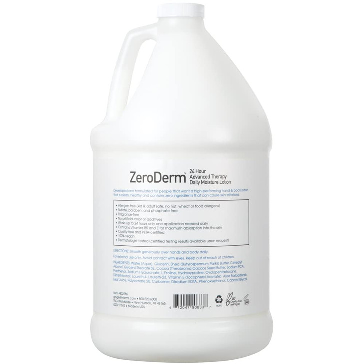 Ginger Lily Farms Botanicals ZeroDerm 24 Hour Advanced Therapy Daily Moisture Lotion, Allergen-Free, 100% Vegan & Cruelty-Free, Fragrance Free, 1 Gal