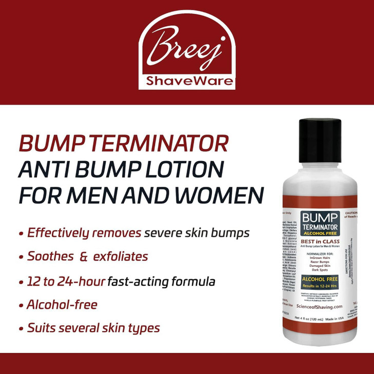 BREEJ Bump Terminator Alcohol-Free Bumps Lotion, Razor Bump Treatment for Men & Women (4 Fluid Ounces)