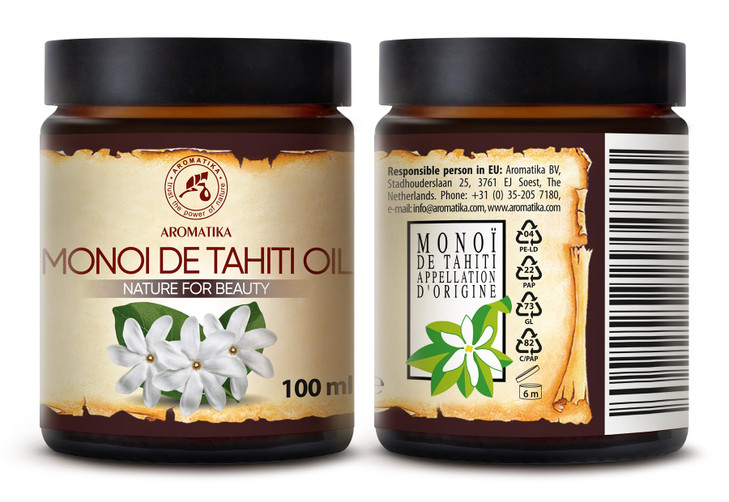 AROMATIKA Monoi de Tahiti Carrier Oil 3.4 Fl Oz - Pure Cold Pressed Monoi Base Oil - Cocos Nucifera - Gardenia Tahitensis - Unrefined Carrier Oil for