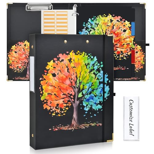 Cute 3 Ring Binder 1 Inch Round Ring Binder with Clipboard Black Binder Organizer with Tabs 5 Dividers for Letter-Size Paper Notebook Binder for Offi