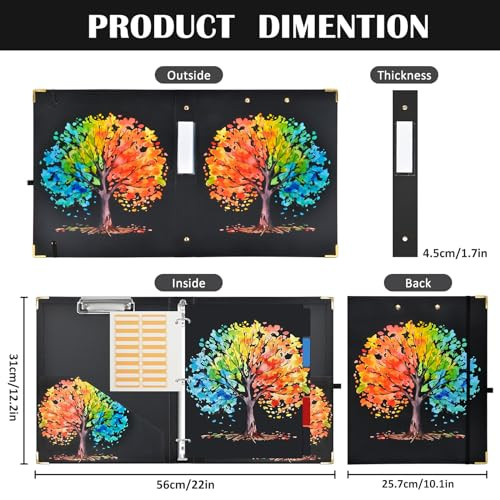 Cute 3 Ring Binder 1 Inch Round Ring Binder with Clipboard Black Binder Organizer with Tabs 5 Dividers for Letter-Size Paper Notebook Binder for Offi