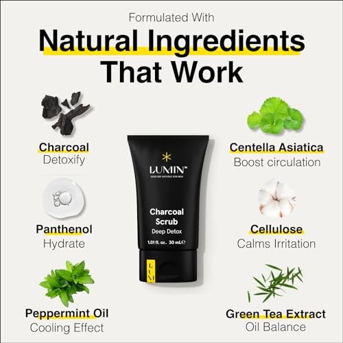 Lumin - Charcoal Scrub Deep Detox for Men - Face Cleanser for Men, Pre Shave Scrub, A Charcoal Face Exfoliator That Refreshes & Rejuvenates The Skin,
